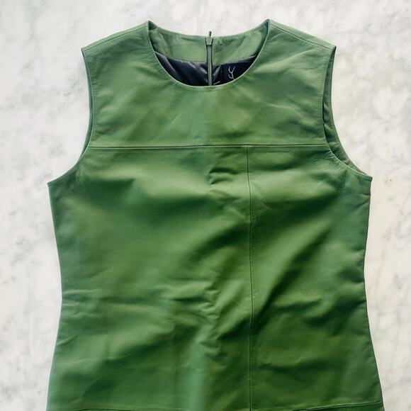 Bod & Christensen Destiny Leather Shift Dress Matte Green NEW Size Medium - Picture 4 of 10